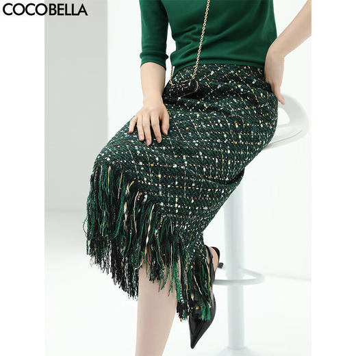 COCOBELLA小香风编织花呢半身裙秋气质名媛手工流苏长裙HS545 商品图1