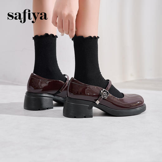 Safiya/索菲娅2025法式复古玫瑰金属扣方头粗方高跟浅口玛丽珍鞋SFD1111246 商品图3