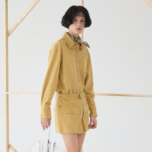 谜底连衣裙长袖女2025春季新品假两件式牛仔棉水洗短裙251ML0088 商品图1