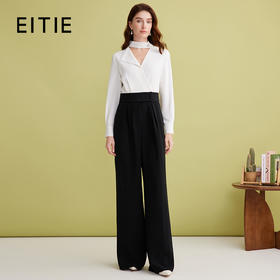 EITIE爱特爱气质飘带撞色收腰通勤显瘦阔腿连体裤2025春季新款A2512501