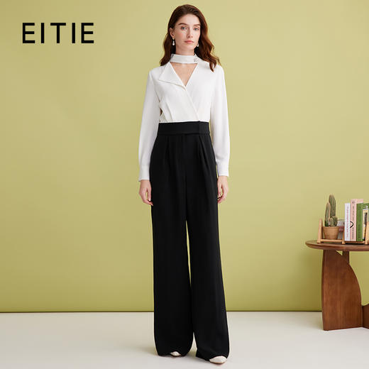EITIE爱特爱气质飘带撞色收腰通勤显瘦阔腿连体裤2025春季新款A2512501 商品图0