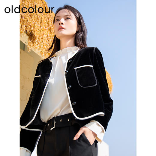 oldcolour春季新款黑色简约气质时尚百搭宽松短外套女Q110418A1 商品图1