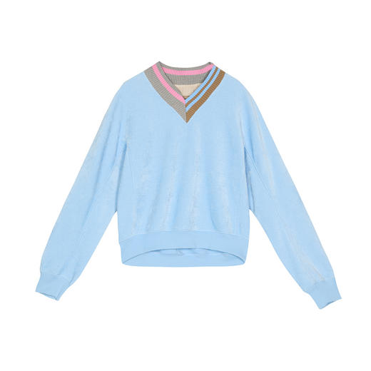 谜底V领套头卫衣女2025春季新品休闲风时尚拼接撞色上衣251MV0054 商品图4