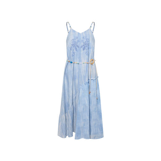 两三事水影香山2025春季新款优雅绣花串珠腰绳渐变色吊带裙连衣裙 商品图4