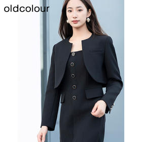 oldcolour春季新品时尚黑色修身显瘦圆领气质套装女Q121012A1