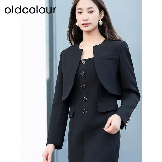oldcolour春季新品时尚黑色修身显瘦圆领气质套装女Q121012A1 商品图0