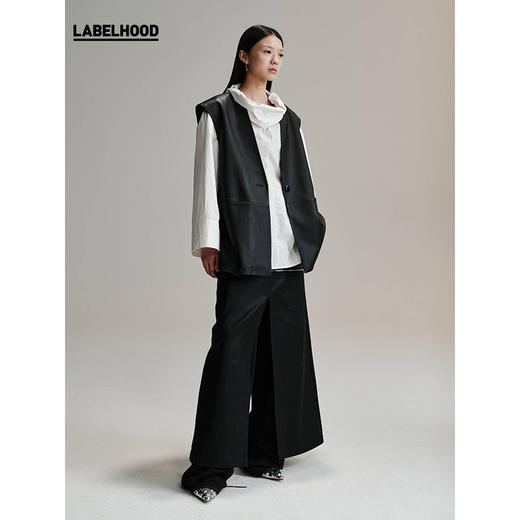 【HIDEMI×LABELHOOD】蕾虎联名简约无领廓形皮马甲外套 商品图1
