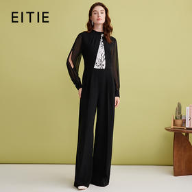 EITIE爱特爱时尚设计感印花立领气质高腰连体裤2025春季新款A2512503