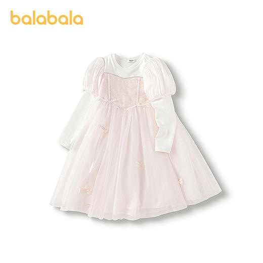 巴拉巴拉童装女童公主裙假两件连衣裙春季网纱裙甜美蝴蝶结洋气 商品图1