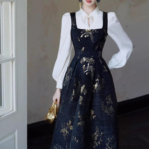 裁缝学苑AS406新中式国风假两件连衣裙纸样女装收腰复古长裙子样板打板 商品图5