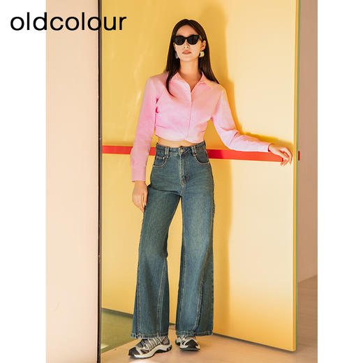 oldcolour春季新款纯色简约休闲设计感短款长袖衬衫女Q120110A1 商品图2
