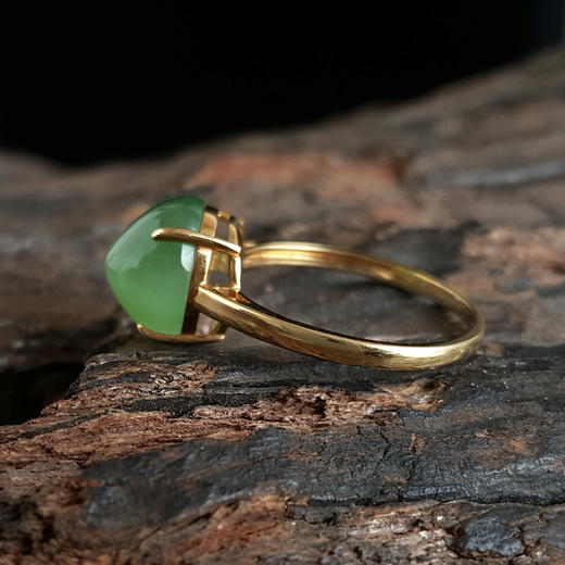 【天然正品】AU750黄金镶天然无黑点蛋面和田玉猫眼碧玉戒指171224NJM14 现售价：1680(特价） 商品图5