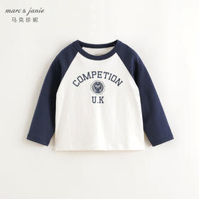 马克珍妮女童宽松字母撞色T恤 儿童元气学院纯棉上衣春装550517