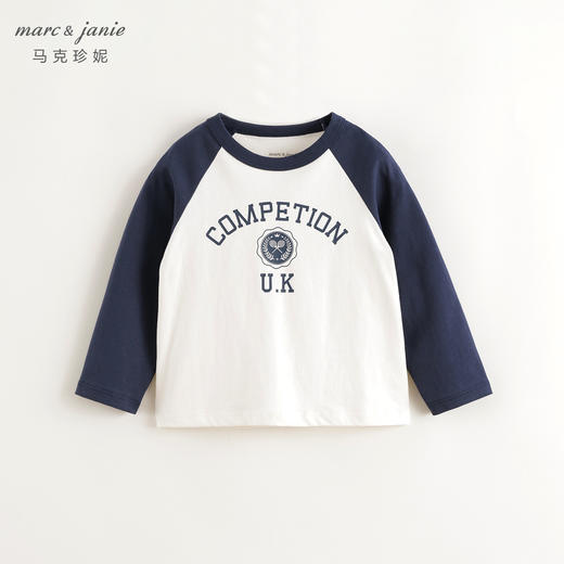马克珍妮女童宽松字母撞色T恤 儿童元气学院纯棉上衣春装550517 商品图0