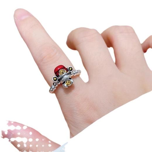 足银999财神爷戒指环情侣款 小银珠戒指 新中式国风纯银珠戒指 复古礼物 商品图6