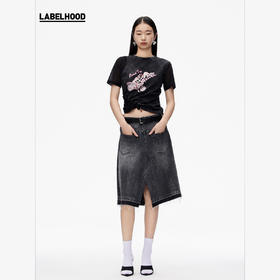 【对倒×LABELHOOD】联名款简约A字裙黑色牛仔半裙