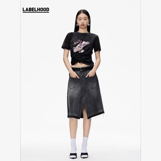 【对倒×LABELHOOD】联名款简约A字裙黑色牛仔半裙 商品图0