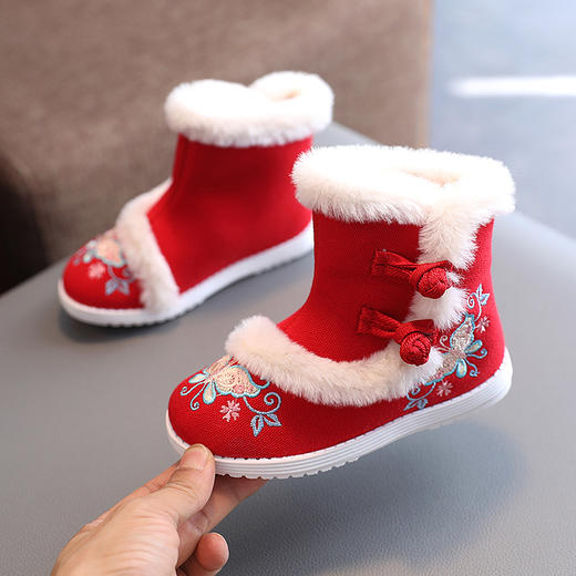 冬季加绒女童汉服鞋古风绣花鞋短靴BK5163 商品图2