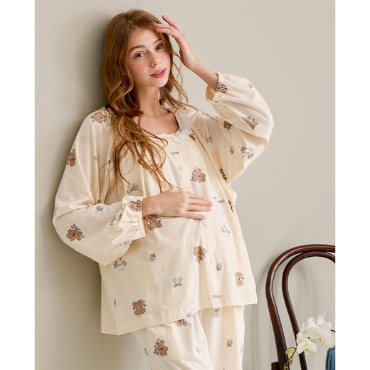 芬腾月子服春秋季新款纯棉长袖睡衣女孕妇产后哺乳全棉家居服套装 商品图3