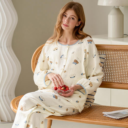 芬腾月子服纯棉长袖睡衣女春秋季套装孕妇产妇产后哺乳抗菌家居服 商品图3