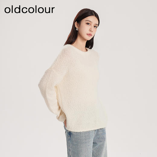 oldcolour春新款白色软糯温柔气质百搭宽松套头针织衫女Q110509A1 商品图2