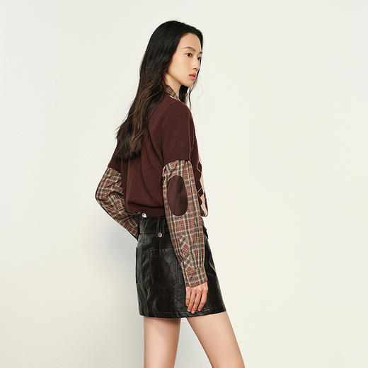 NEELLY纳俪商场同款春季新款菱格针织短袖设计上衣女减龄针织衫N25012A01037 商品图1