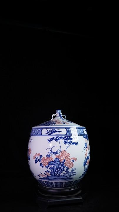 青花釉里红花卉茶叶罐 商品图0