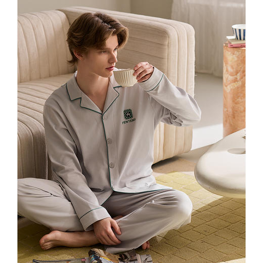 芬腾男士睡衣春秋季新款纯棉长袖青年宽松休闲全棉家居服男款套装 商品图3