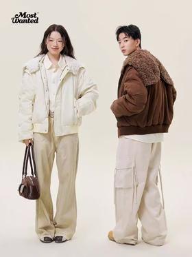 mostwantedlab彩虹/M2434087/可拆卸仿羊羔毛帽飞行员夹克