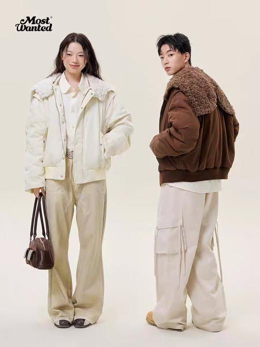 mostwantedlab彩虹/M2434087/可拆卸仿羊羔毛帽飞行员夹克 商品图0