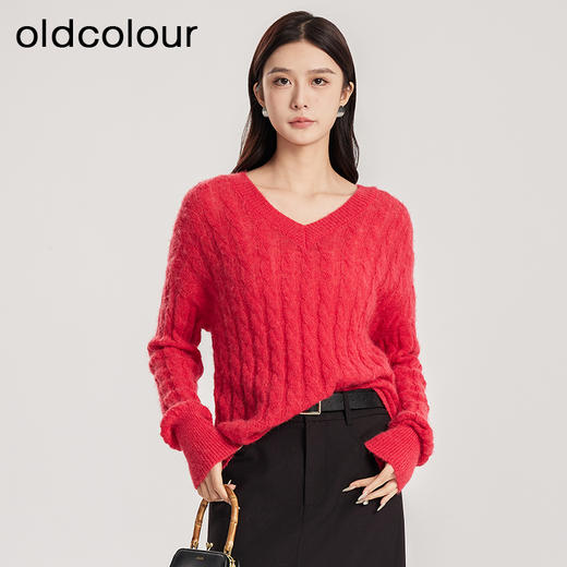 oldcolour春季新款纯色气质V领软糯温柔套头针织衫女Q110515A1 商品图1