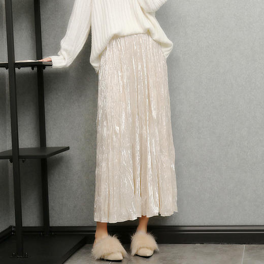 馥迦温柔优雅褶皱丝绒半身裙 商品图5