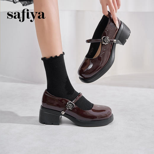 Safiya/索菲娅2025法式复古玫瑰金属扣方头粗方高跟浅口玛丽珍鞋SFD1111246 商品图2