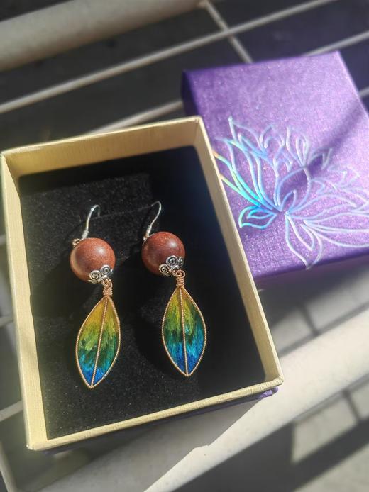 正心生活馆原创  限量品手工国风绒花合香珠耳饰/猫眼石耳饰  天然原料手工合香珠（无香精无色素）搭配925银耳针 商品图1