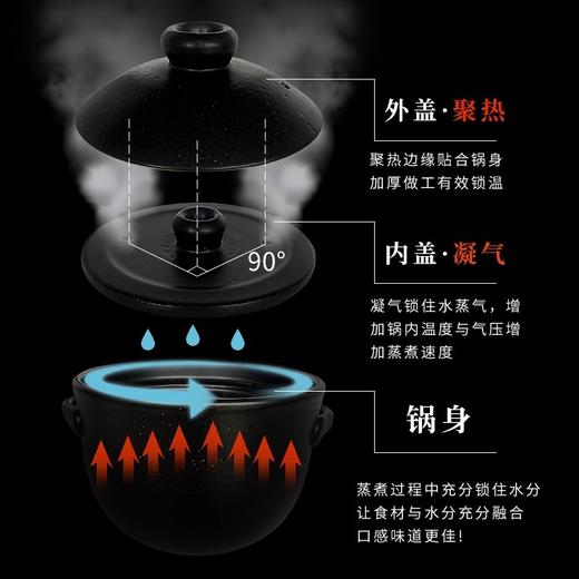 日本砂锅原装进口品质万古烧双盖万古烧砂锅双盖大黑锅炖锅煲汤熬 67L 黑色御饭锅5合 3L 商品图3