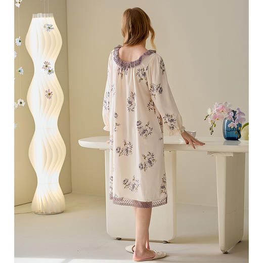 芬腾睡裙女春秋季新款纯棉长袖睡衣裙女款宽松休闲大码家居服中裙 商品图3