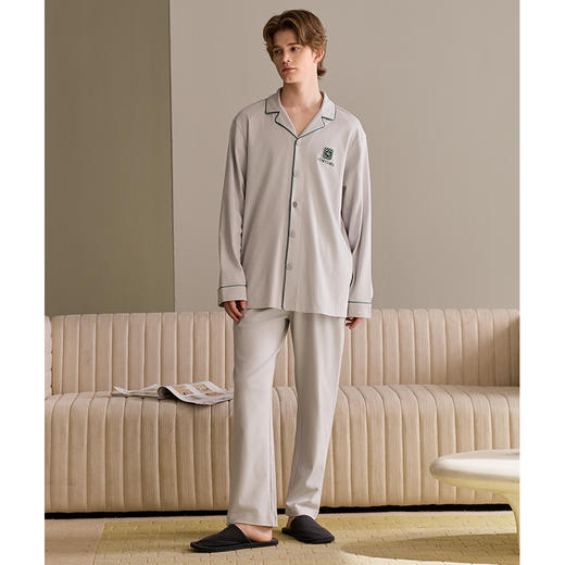 芬腾男士睡衣春秋季新款纯棉长袖青年宽松休闲全棉家居服男款套装 商品图4