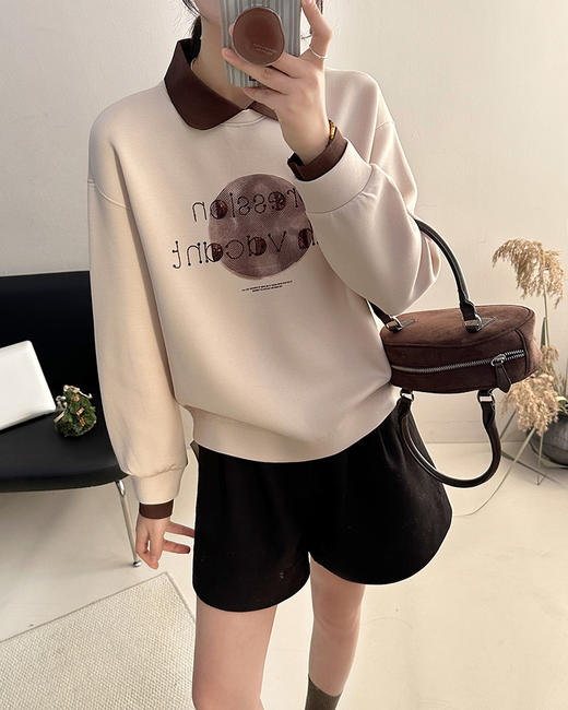 领撞色绣字母亮片珠地空气层卫衣 9621020006 商品图7