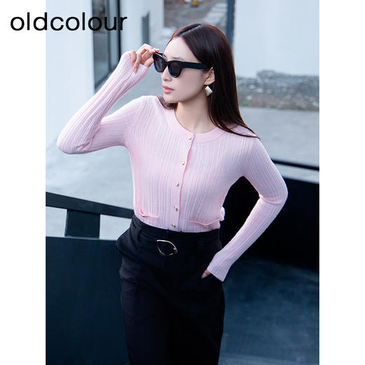 oldcolour春季新品时尚气质纯色圆领通勤毛织短外套女Q120512A1 商品图3