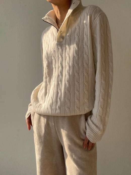 Puree｜#1996 Banker Polo 男女同款纯羊绒绞花polo [ 白 / 灰 ] 商品图8