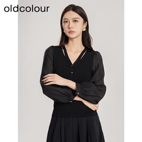 oldcolour春季新品时尚拼接纯色V领通勤百搭套头衫女Q130520A1