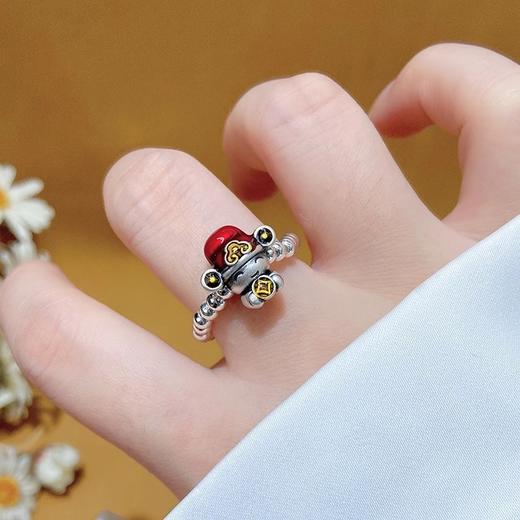 足银999财神爷戒指环情侣款 小银珠戒指 新中式国风纯银珠戒指 复古礼物 商品图2