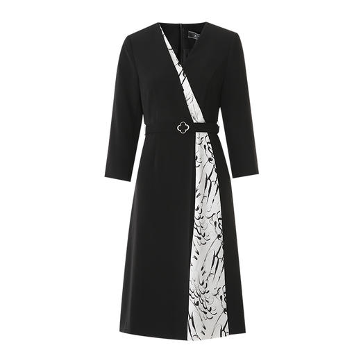 EITIE爱特爱正式V领气质收腰显瘦印花拼接喇叭袖连衣裙2025春新款A2507509 商品图5