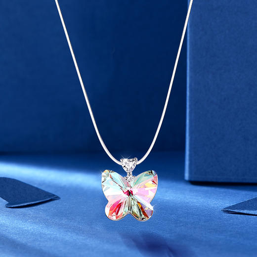卡蒂罗/KADER 幻彩蝴蝶项链 光影系列星光蝴蝶闪闪蝶舞可调节锁骨链 炫彩锆石元气甜心纯银吊坠 商品图6