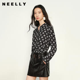 NEELLY纳俪商场同款春季新款时尚几何图案女莱赛尔显瘦长袖衬衫N25012B01042