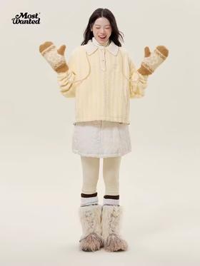 mostwantedlab彩虹/M2434171/针织领条纹羊羔毛polo