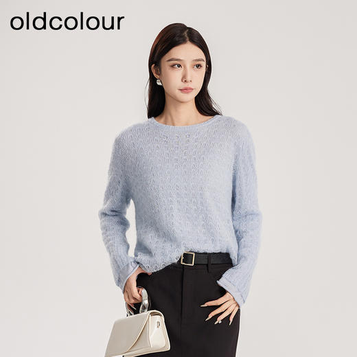 oldcolour春季新款纯色简约气质百搭宽松套头针织衫女Q110520A1 商品图1