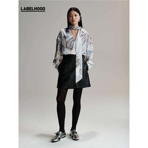 【HIDEMI×LABELHOOD】蕾虎联名印花丝巾衬衫上衣女 商品图0