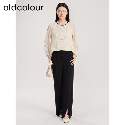 oldcolour春季新款设计感小众气质荷叶领亮片长袖上衣女Q110112A1 商品图3