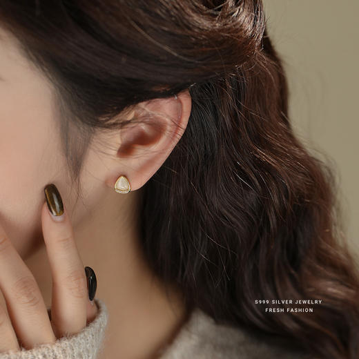 【清乐】S999银三角形猫眼石耳钉【YXS-E4983】 商品图3